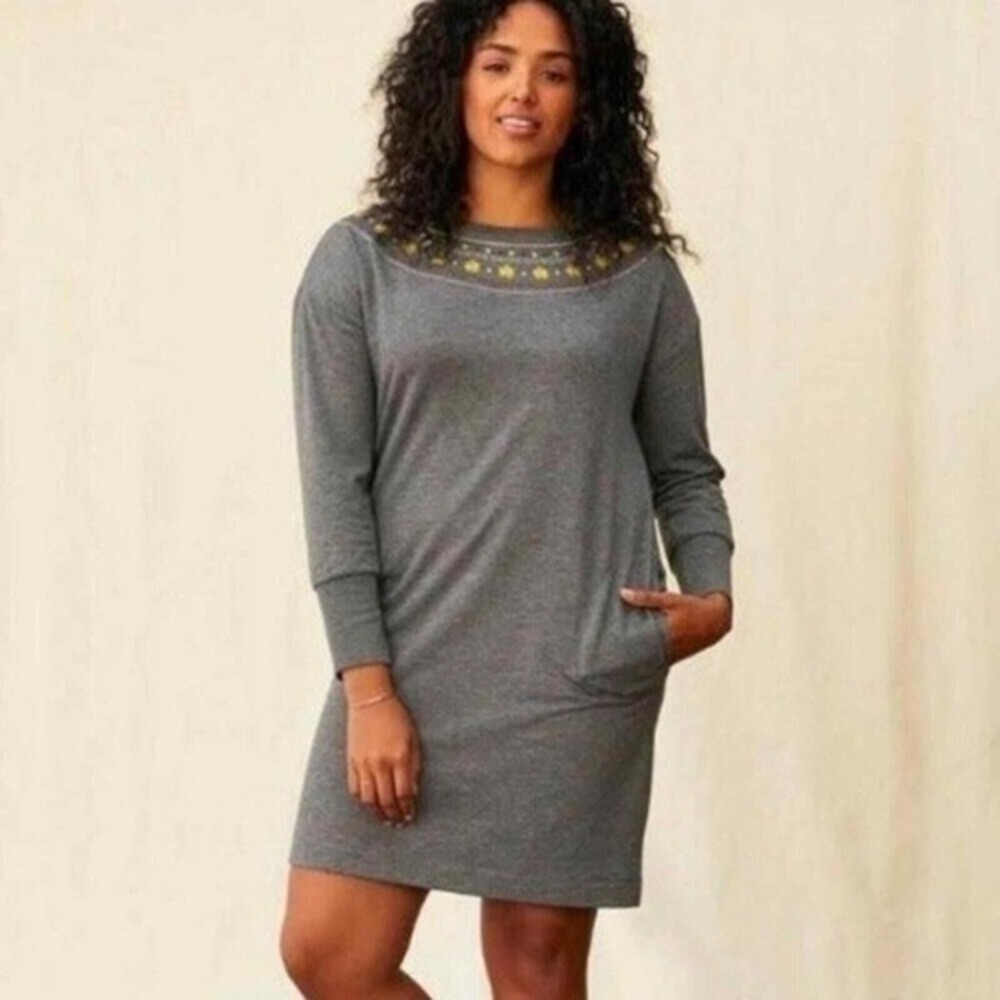 Matilda Jane Just Imagine Grey Embroidered Cozy Sweatshirt dress size Med new!